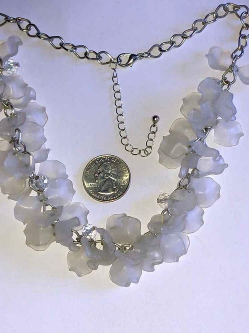 Frosted White Flower Statement Bib Necklace Silver‑Tone Boho Floral Choker